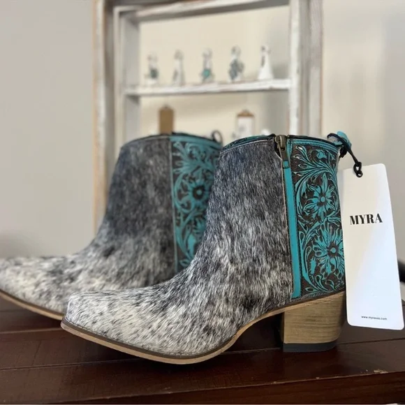 Myra Bag Black and Teal Ankle Boots - Picture 3 of 3